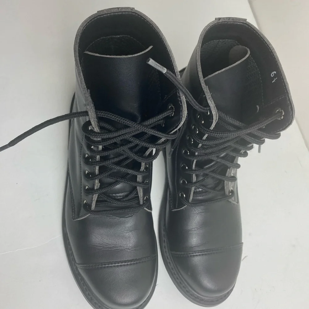 Nicora Sustainable Vegan lace up boots black wood heel American Made sz 6.5